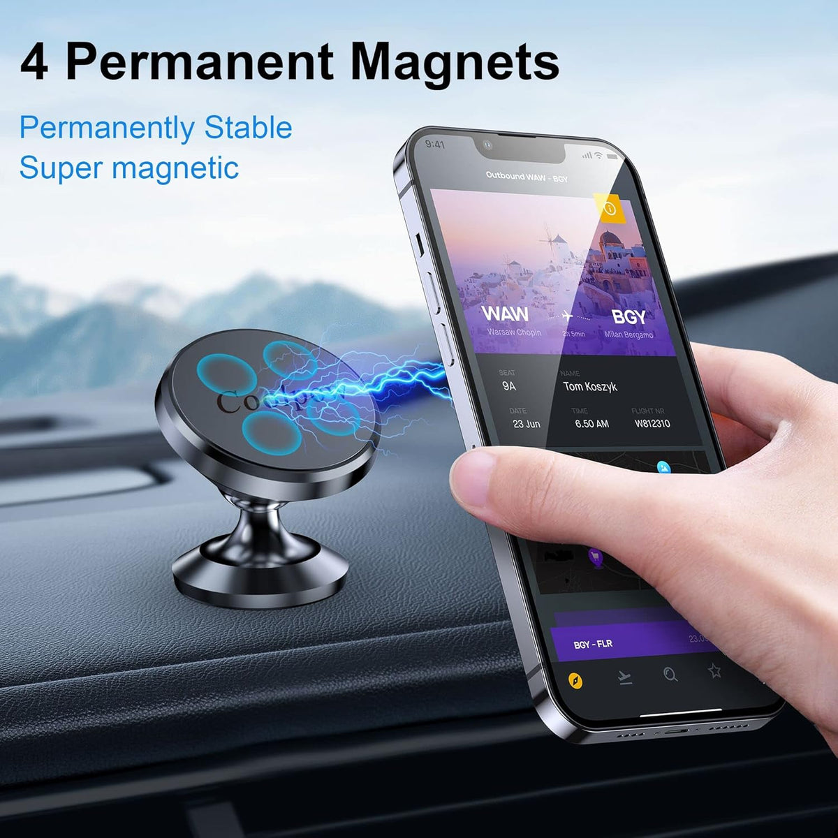 Coolpow【2 Packs 】Magnetic Phone Holder for car【Strong Magnet】phone holders for your car phone holder Mount for Car【4 Metal Plate】Universal Dash cell
