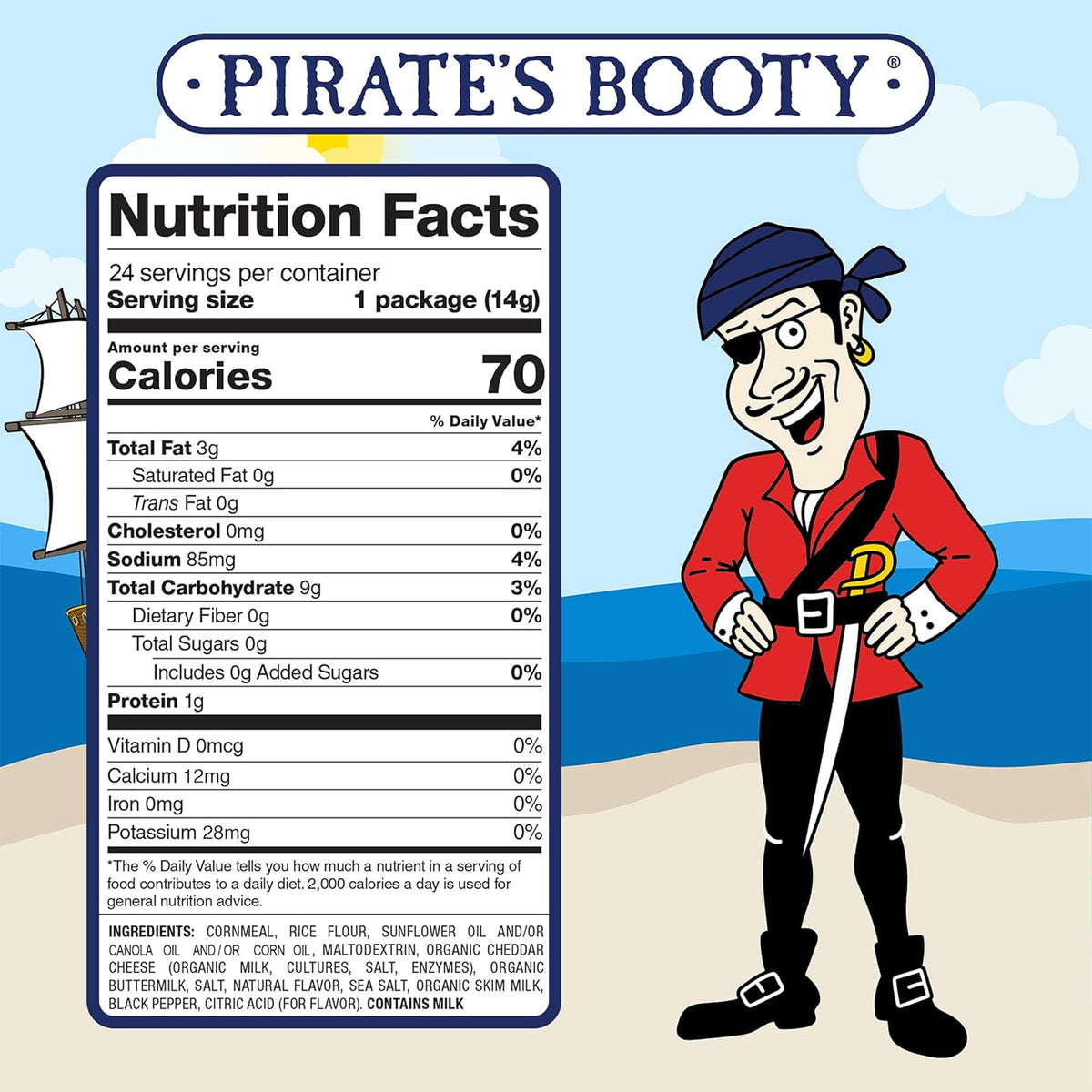 Pirate's Booty Aged White Cheddar Cheese Puffs, Gluten-Free, Kids Snacks, 0.5oz (24ct)