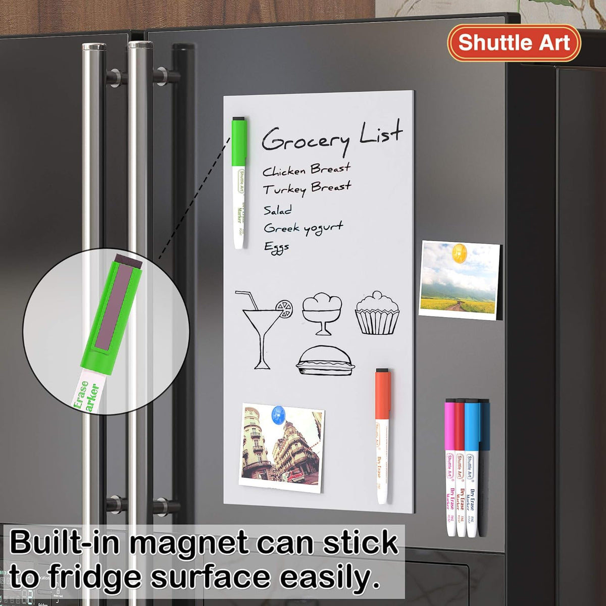 Shuttle Art Magnetic Whiteboard Markers, 20 Pieces Fine Tip and Eraser, Dry Erase Whiteboard Markers, for Writing on Whiteboards, Weekly Planner