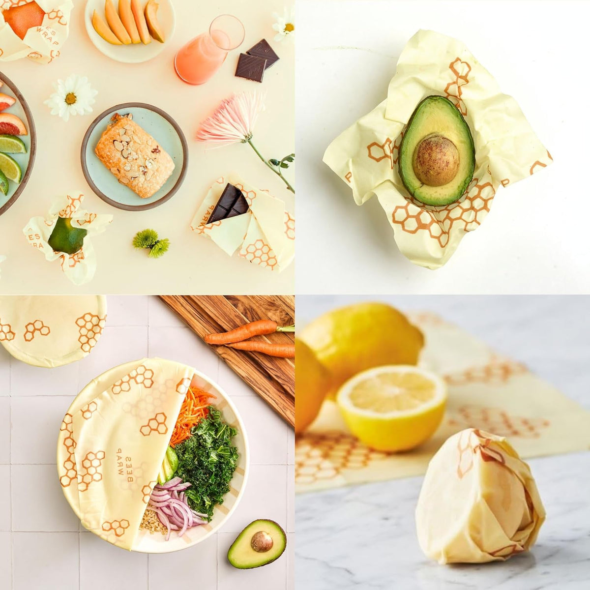 Bee's Wrap Beeswax Wraps for Food - Honeycomb 3 Pack (S, M, L) Made in USA Reusable & Organic Food Wraps, Sandwich Wrap & Bowl Covers - Eco-Friendly