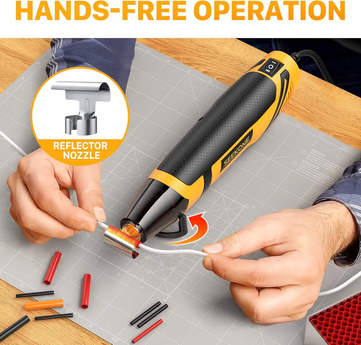 SEEKONE Mini Heat Gun, 350W 2-Temp Settings 500℉ & 842℉（260℃& 450℃） Fast Heat Hot Air Gun Tool with Reflector Nozzle and 4.9Ft Long Cable Overload