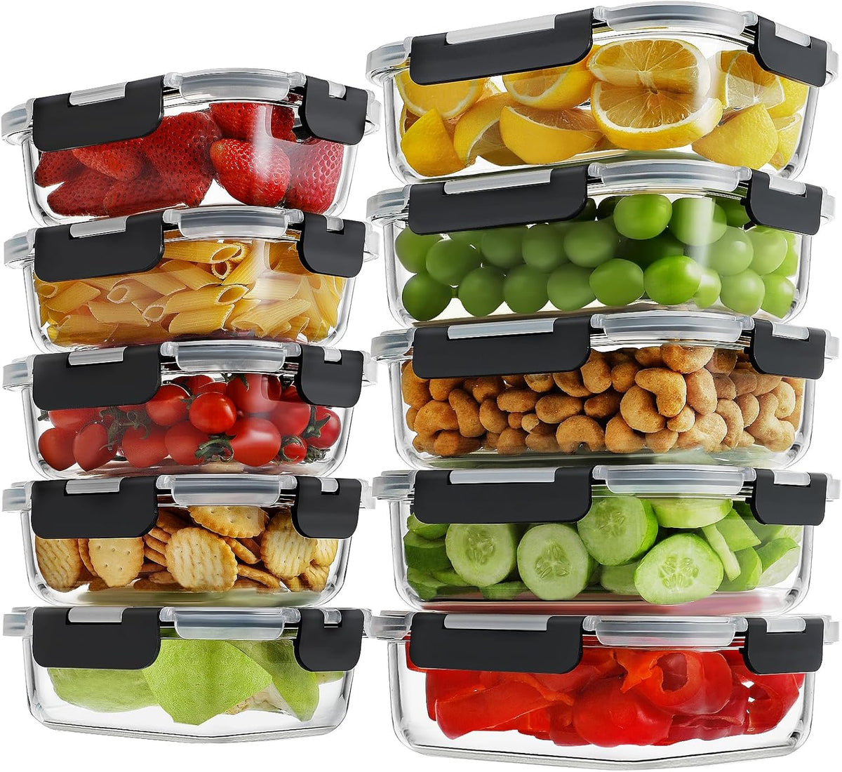 HOMBERKING 10 Pack Borosilicate Glass Meal Prep Containers with Locking Lids, Glass Food Storage Containers Set, Airtight Lunch Bento Boxes, BPA-Free