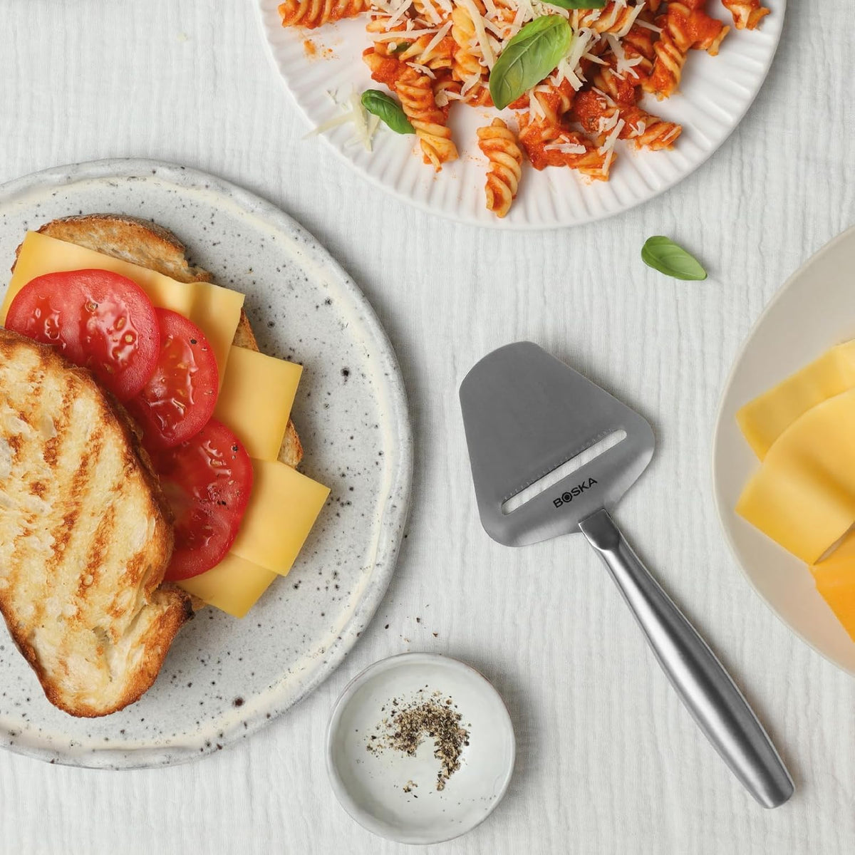 Boska Stainless Steel Cheese Slicer - Copenhagen For All Types of Cheese - Multi-Functional Cheese Slicer - Handheld Slicer - Silver Non-Stick