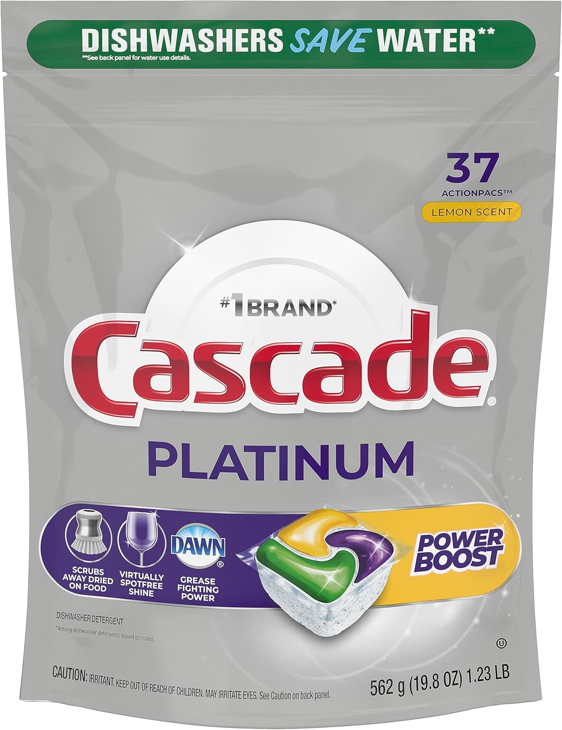 Cascade Platinum Power Boost Dishwasher Pods, Dishwasher Detergent, Dishwasher Soap, Dish Tabs, Dishwashing Tablets, Dish Detergent, Lemon