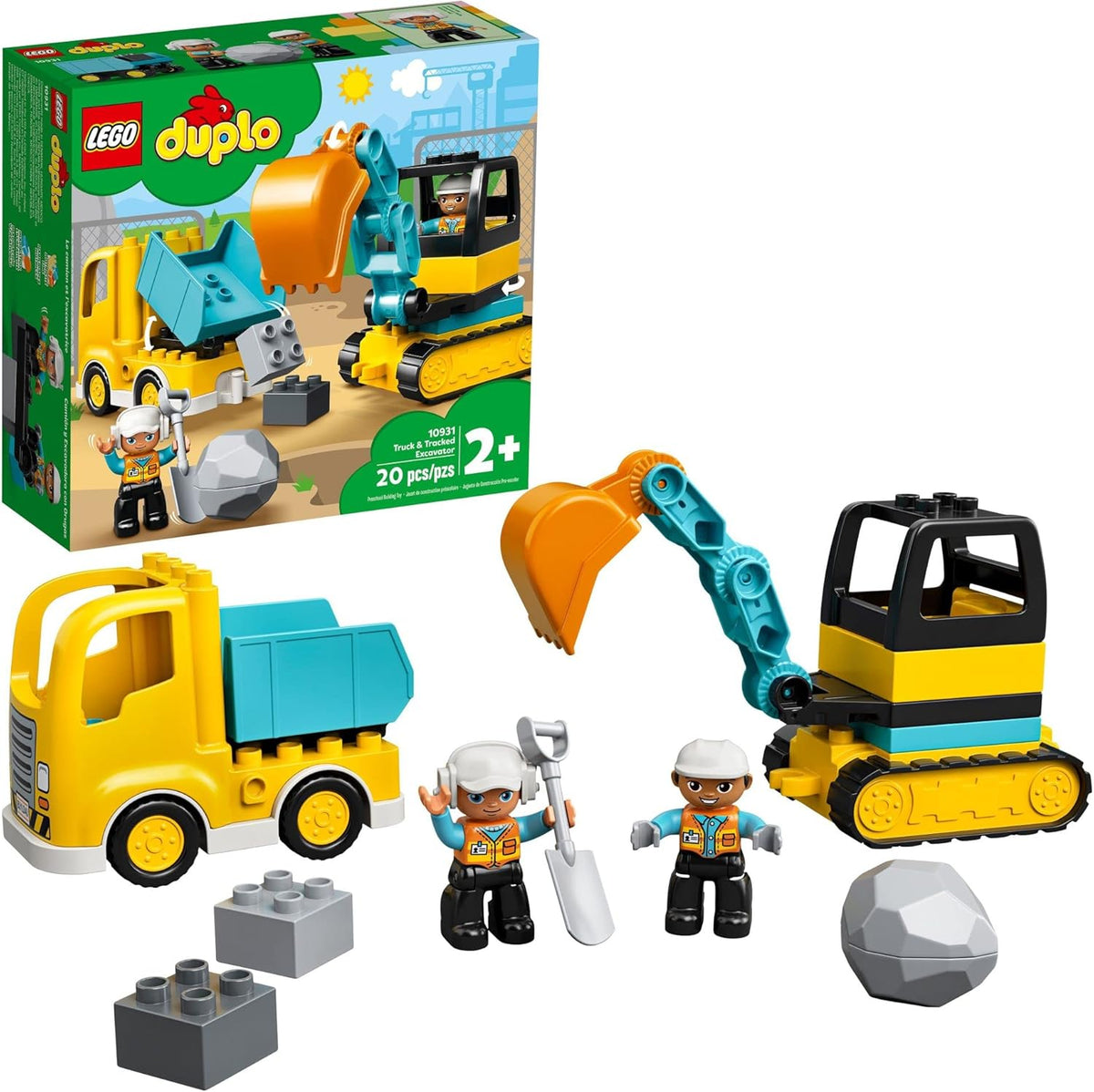 LEGO DUPLO Town Truck & Tracked Excavator Construction Vehicle 10931 Toy for Toddlers 2-4 Years Old Girls & Boys, Fine Motor Skills Development and
