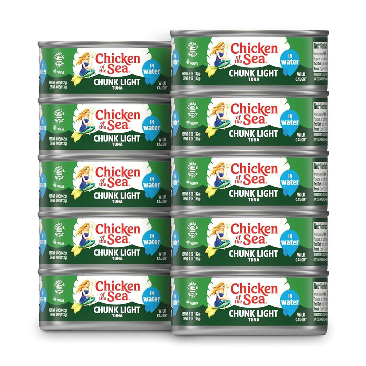 Chicken of the Sea Wild Caught Chunk Light Tuna, 5 Ounce Cans, 10-Count – High Protein 100% Classic Chunk Tuna in Water – Delicious, Easy, Nutritious