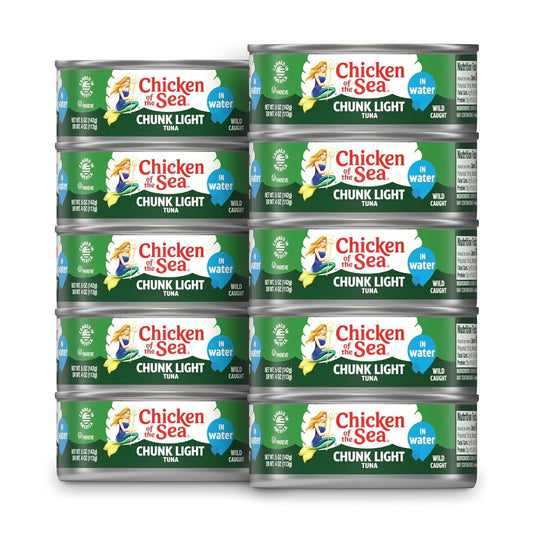 Chicken of the Sea Wild Caught Chunk Light Tuna, 5 Ounce Cans, 10-Count – High Protein 100% Classic Chunk Tuna in Water – Delicious, Easy, Nutritious