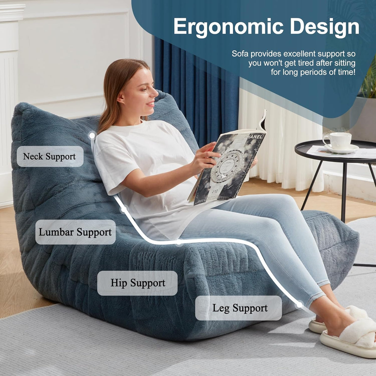 Bean Bag Chairs for Adults Giant Bean Bag Chair Memory Foam BeanBag Chair Bean Bag Sofa with Filler Faux Fur Fireside Beanbags Lazy Sofa for Living