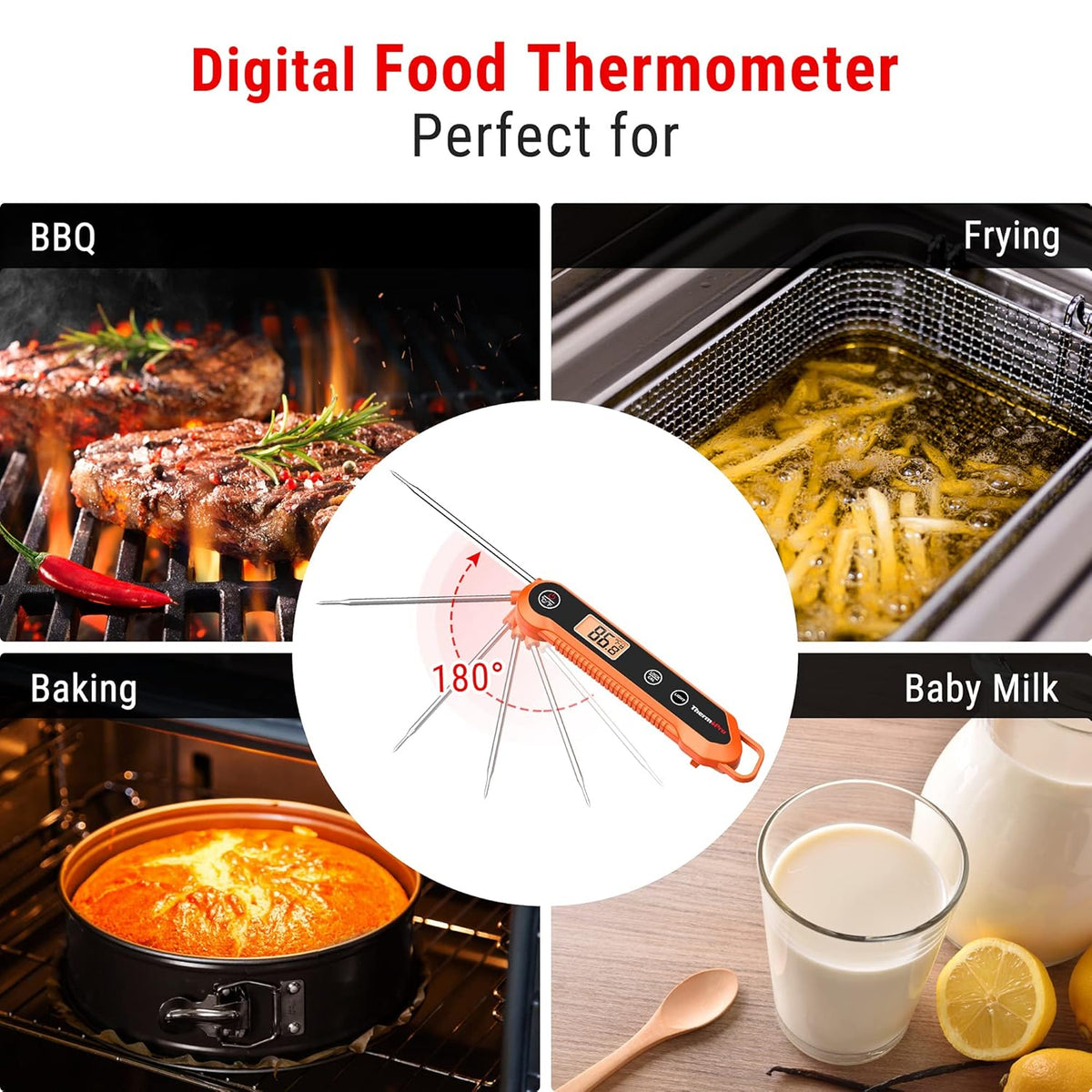 ThermoPro Digital Instant Read Meat Thermometer for Grilling Waterproof Kitchen Food Thermometer with Calibration & Backlight Smoker Oil Fry Candy