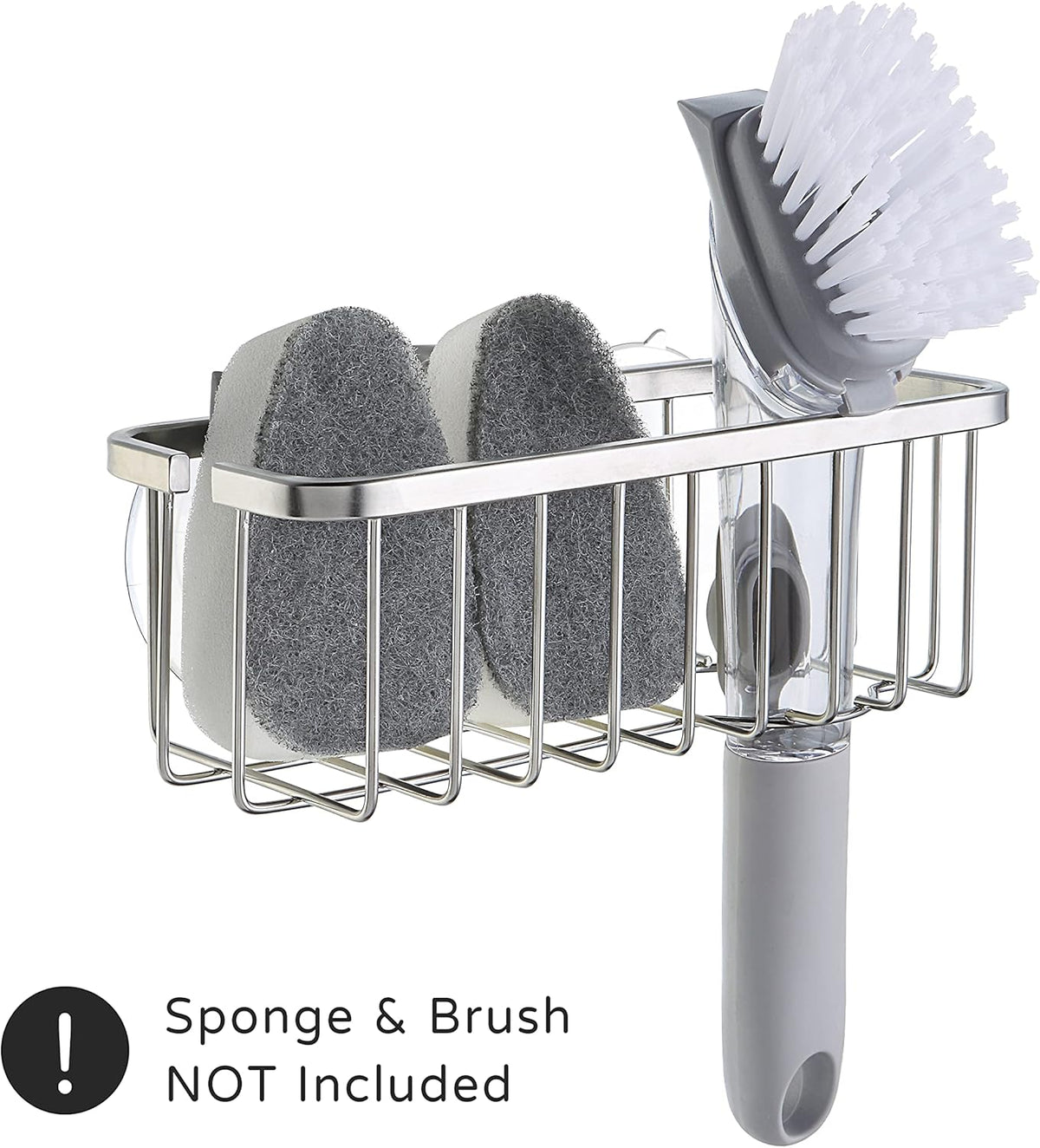 SunnyPoint NeverRust Deluxe Kitchen & Bathroom Sink Sponge Holder Organizer with Adhesive Mount - Additional Suction Cup Included – Sponge & Brush