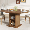 Extendable Round Dining Table for 4-6-8, 59 Inch Dining Room Kitchen Table with Storage, Fluted Wood Slide Door, Modern Oval Circle Dinner Furniture