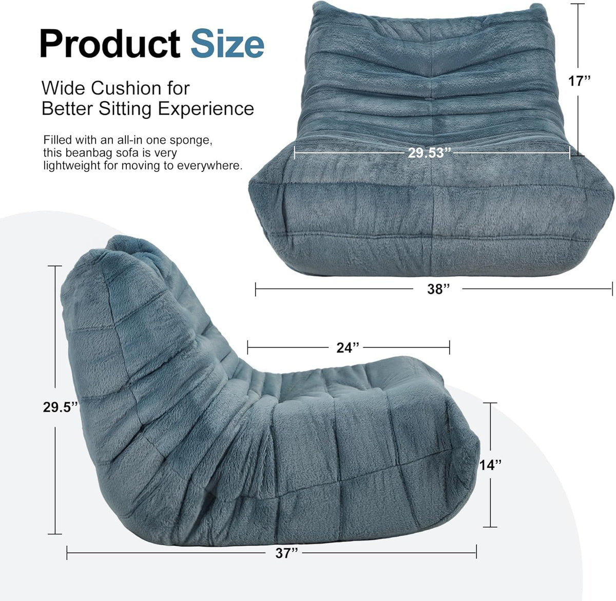 Bean Bag Chairs for Adults Giant Bean Bag Chair Memory Foam BeanBag Chair Bean Bag Sofa with Filler Faux Fur Fireside Beanbags Lazy Sofa for Living