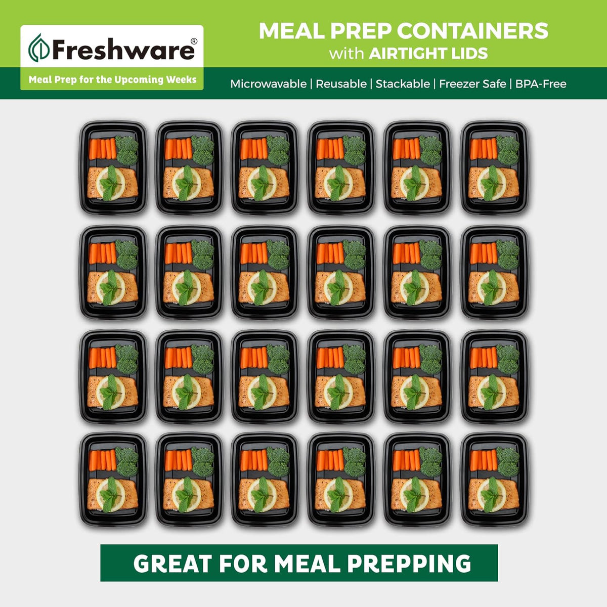 Freshware Meal Prep Containers [50 Pack] 1 Compartment Food Storage Containers with Lids, Bento Box, BPA Free, Stackable