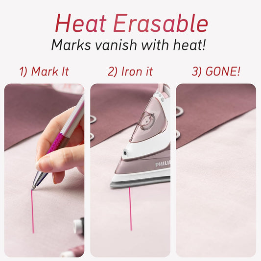 Lange & König Heat Erasable Fabric Marking Pens for Sewing - 4 Pens + 8 Refills - Sewing Supplies Quilting Supplies Sewing Accessories Embroidery