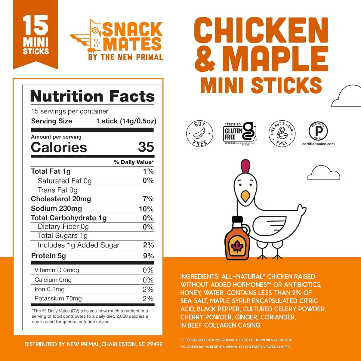 The New Primal Snack Mates Chicken & Maple Sticks, Gluten Free Healthy Snacks for Kids, Low Sugar High Protein Back to School Snacks, Mini Paleo