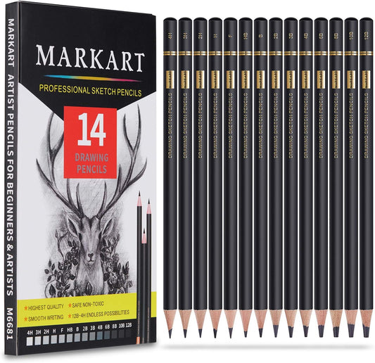 MARKART Professional Drawing Sketching Pencil Set - 14 Pieces,Graphite,(12B - 4H), Ideal for Drawing Art, Sketching, Shading, Artist Pencils for