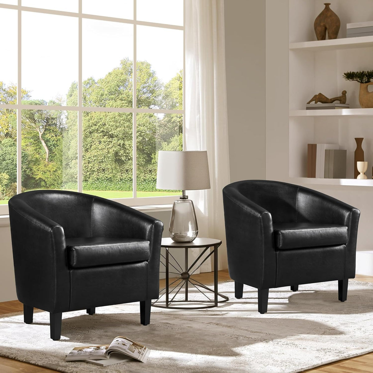 Yaheetech Barrel Chairs Set of 2, Faux Leather Club Armchairs, PU Leather Accent Chairs with Soft Padded Seat for Living Room Bedroom Waiting Reading