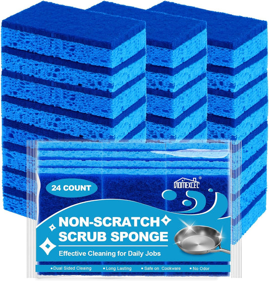 HOMEXCEL Sponges Kitchen 24pcs, Non-Scratch Scrub Dish Sponge Safe on Non-Stick Cookware, Dual Sided Cleaning Sponges for Kitchen, Household