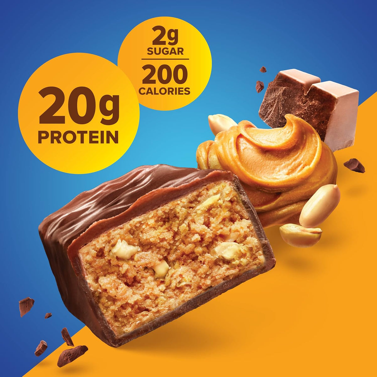 Pure Protein Chocolate Peanut Butter Protein Bars – 20g Protein, 3g Sugar, 190 Calories (12 count) Low Sugar* High Protein Snack - Gluten Free