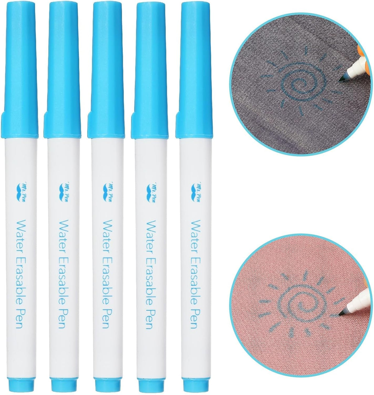 Mr. Pen- Fabric Markers for Sewing, 5 Pack, Blue, Erasable, Water Soluble Fabric Marker, Fabric Pens for Sewing Erasable, Washable Fabric Marker