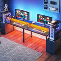 AODK 59 Inch Gaming Desk with USB Charging Ports & LED Light- Reversible Computer Desk with Storage Shelves & Monitor Stand, Modern Gamer Desk Table