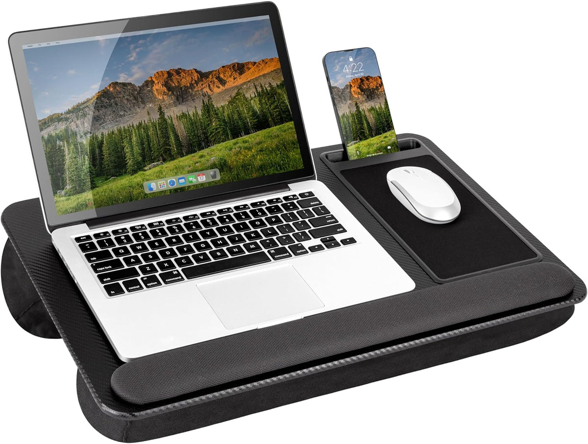 LAPGEAR Home Office Pro Lap Desk with Wrist Rest, Mouse Pad, and Phone Holder - Black Carbon - Fits up to 15.6 Inch Laptops - Style No. 91598