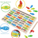 Magnetic Wooden Fishing Game Toy for Toddlers, Alphabet Fish Catching Counting Games Puzzle with Numbers and Letters, Preschool Learning ABC Math
