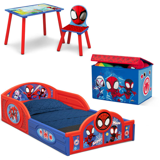 Delta Children - Marvel Spidey and His Amazing Friends 4-Piece Toddler Room-in-a-Box Set – Includes Sleep and Play Toddler Bed, Table, 1 Chair and