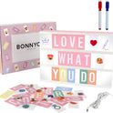 BONNYCO Pink Cinema Light Box with 400 Letters, Emojis, 2 Markers. Led Light Box Home Office and Room Decor, Cinema Led Sign Letters Board. Gifts