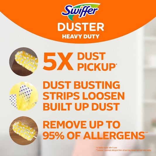 Swiffer Duster Heavy Duty Dusting Kit, Cleaning Supplies, 3 ft Extended Handle, 1 Duster, 12 Refills