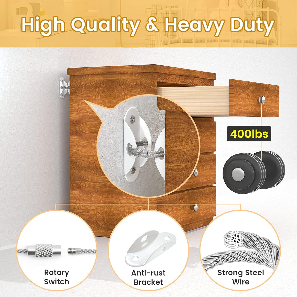 Furniture Anchors (10 Pack) for Baby Proofing, Furniture Straps Anti Tip Furniture Anchor Securing 400 lbs/Keep Baby Pet Safety from Falling