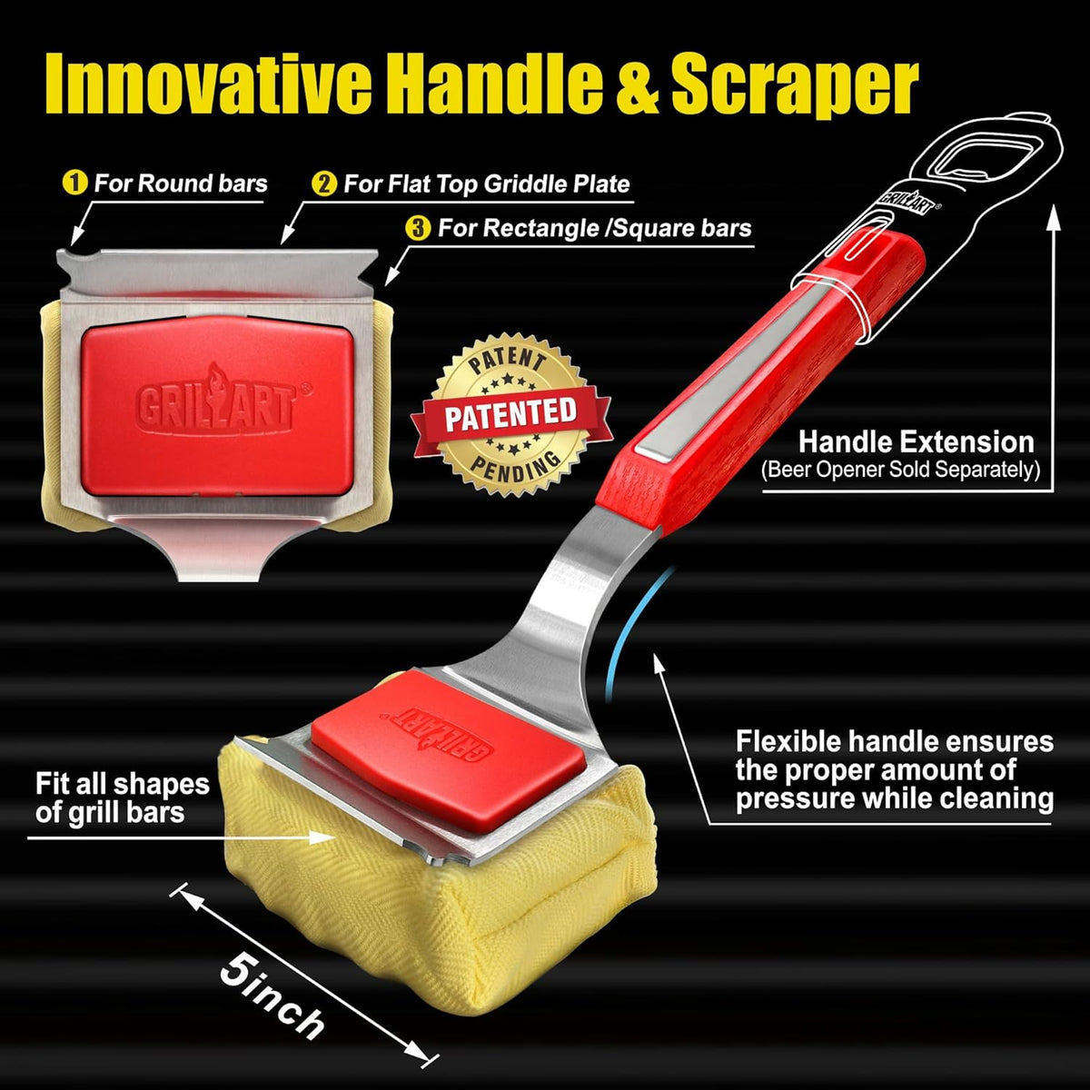 GRILLART Grill Brush Bristle Free. SteamWizards BBQ Replaceable Cleaning Head, Unique Seamless-Fit Scraper Tool for Cast Iron/Stainless-Steel Grates