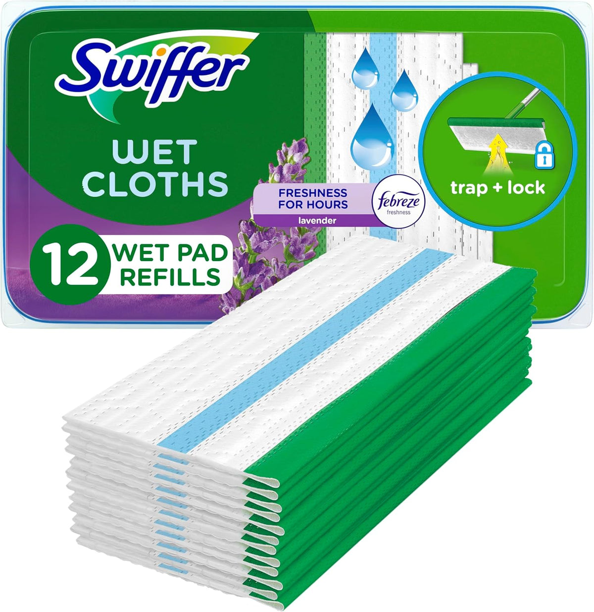 Swiffer Sweeper Wet Mopping Pad Refills for Floor Mop with Febreze Lavender Scent, 12 Count (Packaging May Vary)