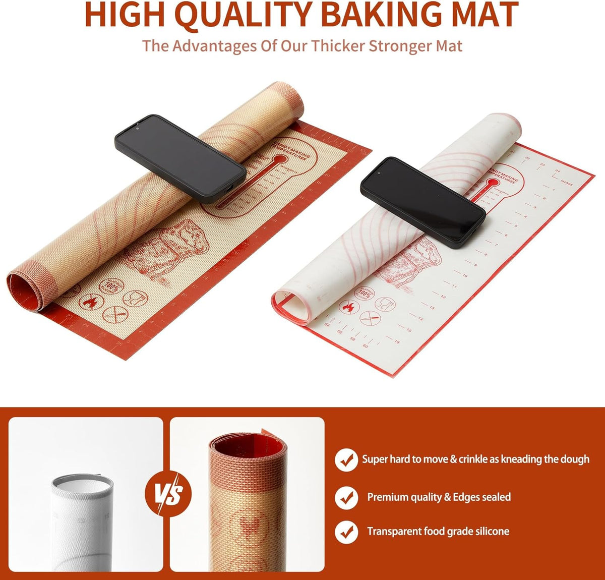 Silicone Baking Pastry Dough Mat - 28x20Inch Extra Large Cookie Bread Rolling Mats Sheet, Nonstick Kitchen Counter Kneading Board, Thick Reusable Pie