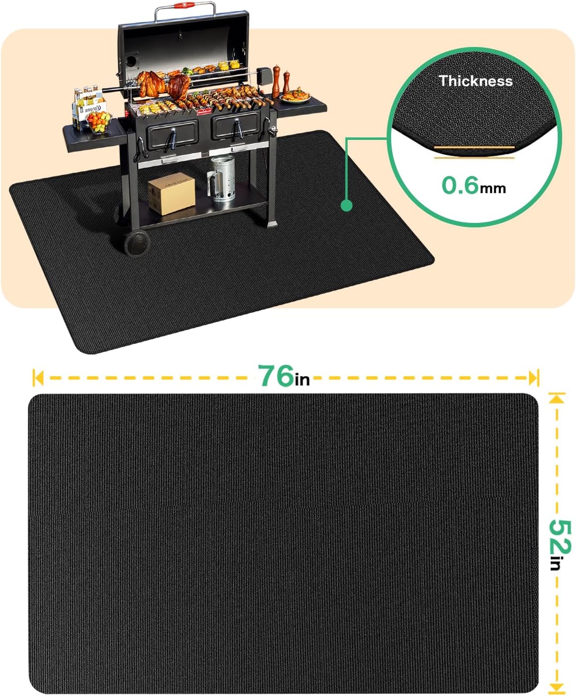 Large 76 x 52 inches Under Grill Mats for Outdoor Grill | Double-Sided Fireproof | Waterproof | Oil-Proof | Easy to Clean | Indoor Fireplace/Fire Pit