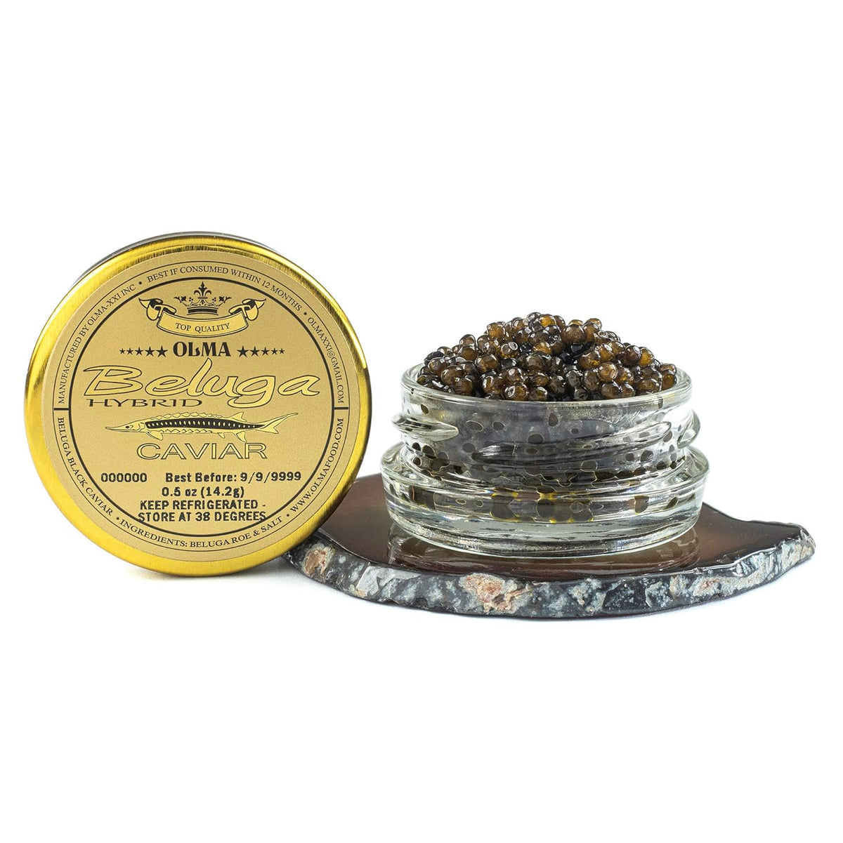 OVERNIGHT SHIPPING - OLMA Beluga Hybrid Black Caviar - Rated Top Caviar in the World - 0.5 oz / 14 g