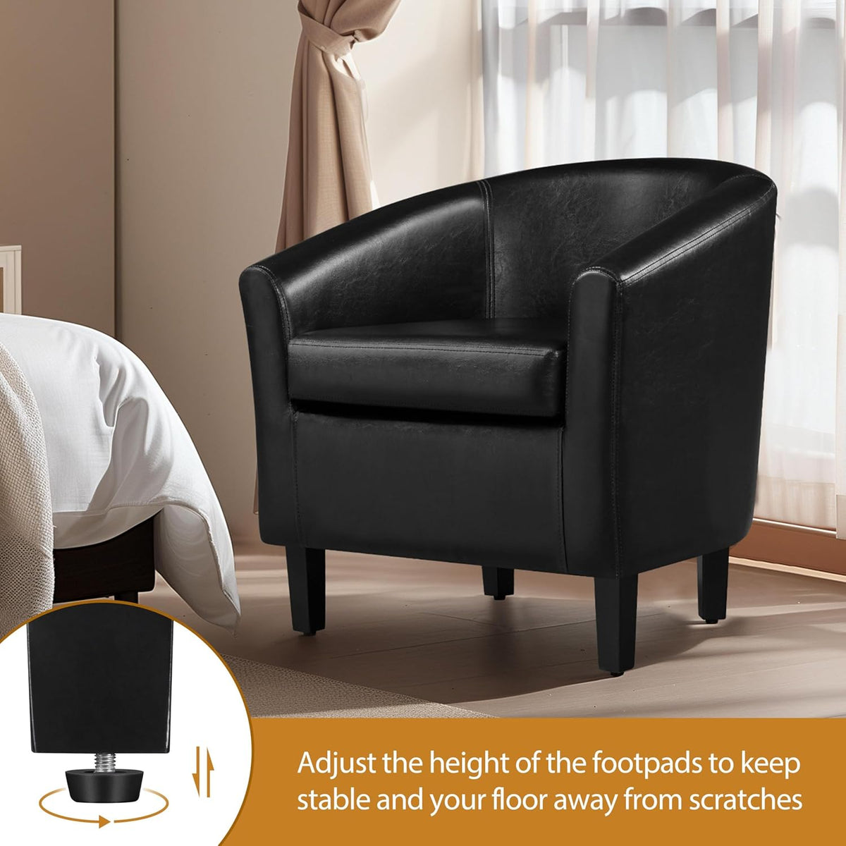 Yaheetech Barrel Chairs Set of 2, Faux Leather Club Armchairs, PU Leather Accent Chairs with Soft Padded Seat for Living Room Bedroom Waiting Reading
