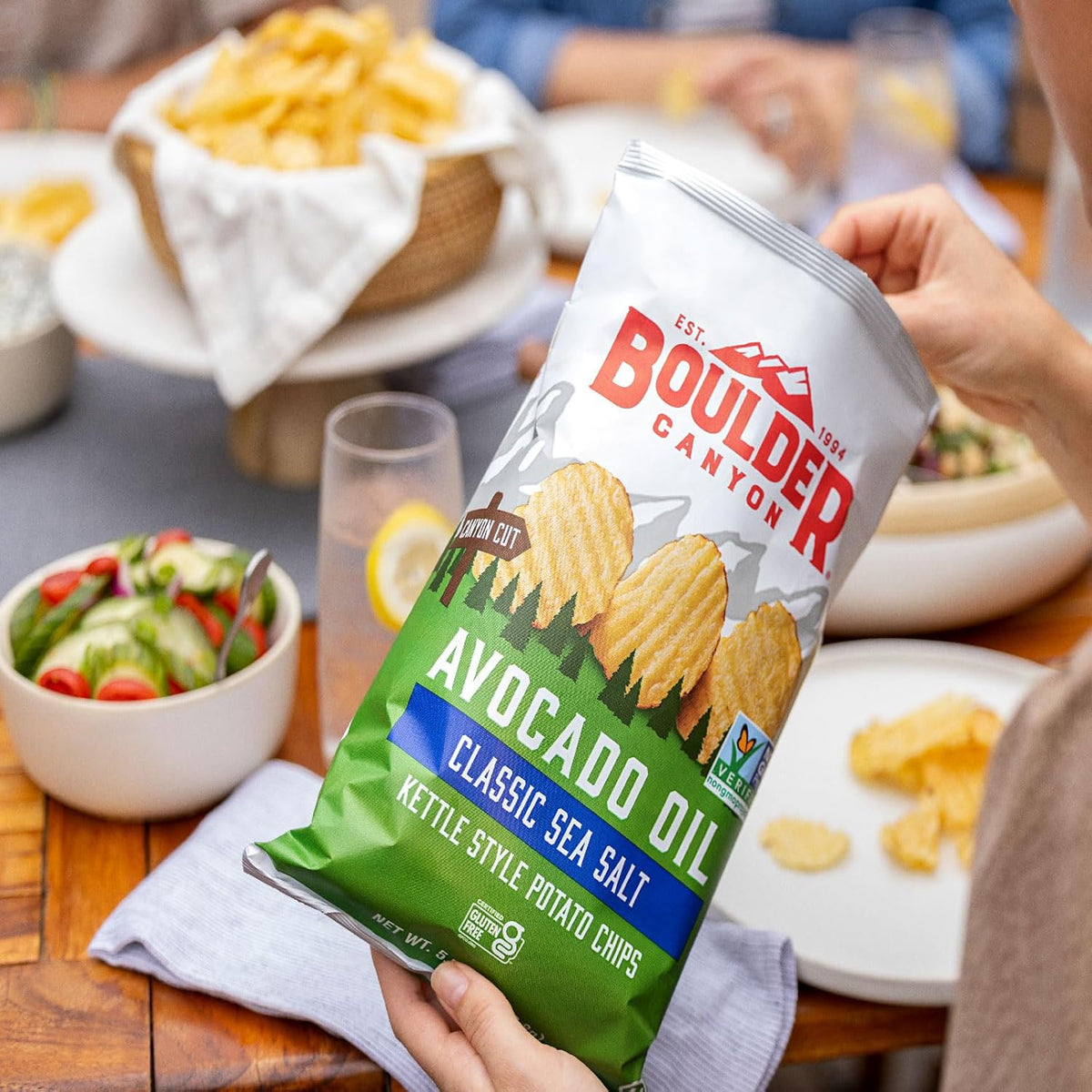 Boulder Canyon Avocado Oil Kettle Style Potato Chips Variety Pack, 18 Count - Gluten-Free, Non-GMO, Hickory Barbecue, Classic Sea Salt, Sea Salt