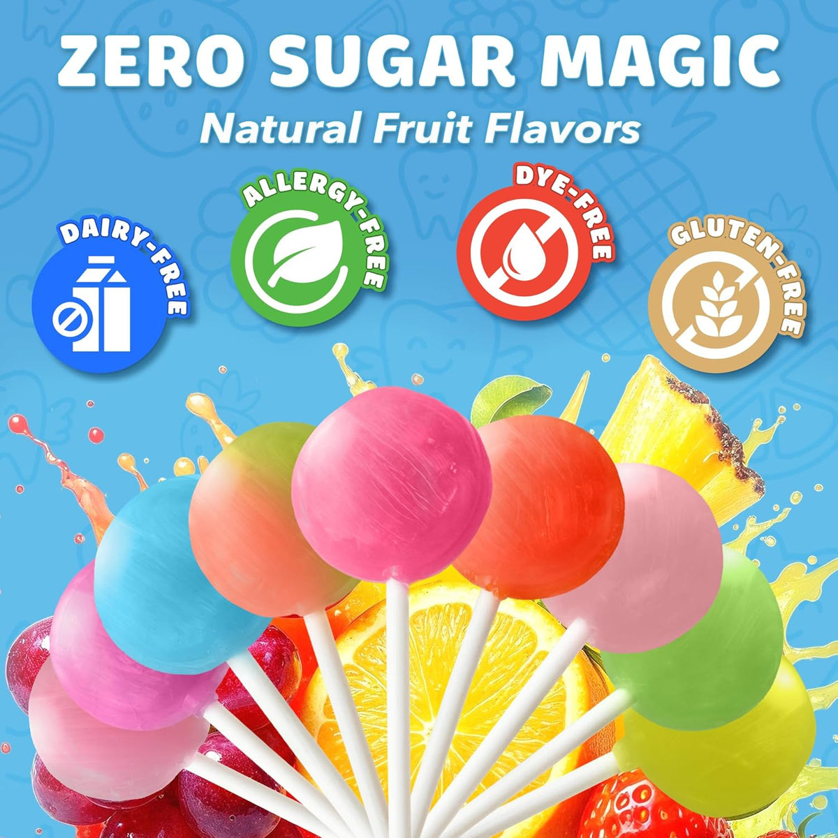 Zollipops Clean Teeth Lollipops, Anti Cavity, Sugar Free Candy for a Healthy Smile Great for Kids, Diabetics and Keto Diet, Natural Fruit Variety