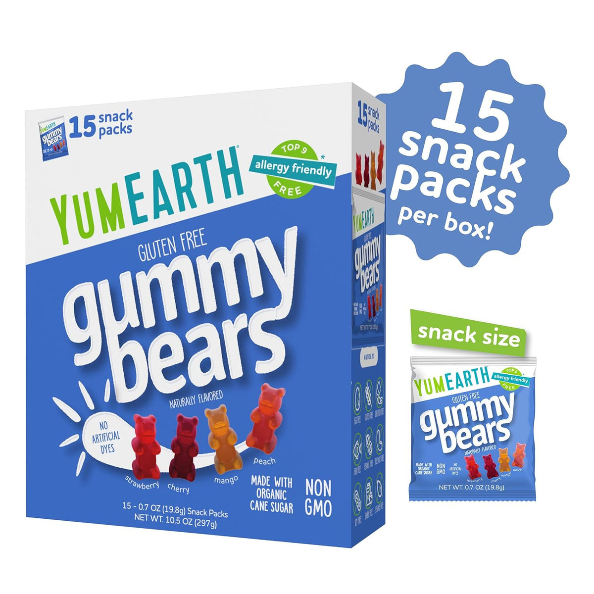 YumEarth Organic Gummy Bears - Fruity Gummy Candy Snack Packs, Gluten Free Snacks for Kids - Allergy Friendly, Non-GMO, No Artificial Dyes - Assorted