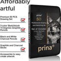 Prina 50 Pack Drawing Set Sketch Kit, Sketching Supplies with 3-Color Sketchbook, Graphite, and Charcoal Pencils, Pro Art Drawing Kit for Artists