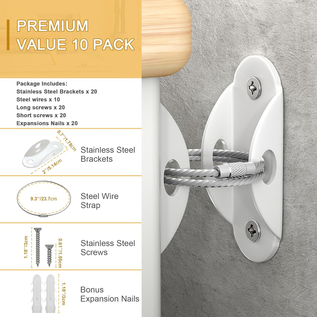Furniture Anchors (10 Pack) for Baby Proofing, Furniture Straps Anti Tip Furniture Anchor Securing 400 lbs/Keep Baby Pet Safety from Falling
