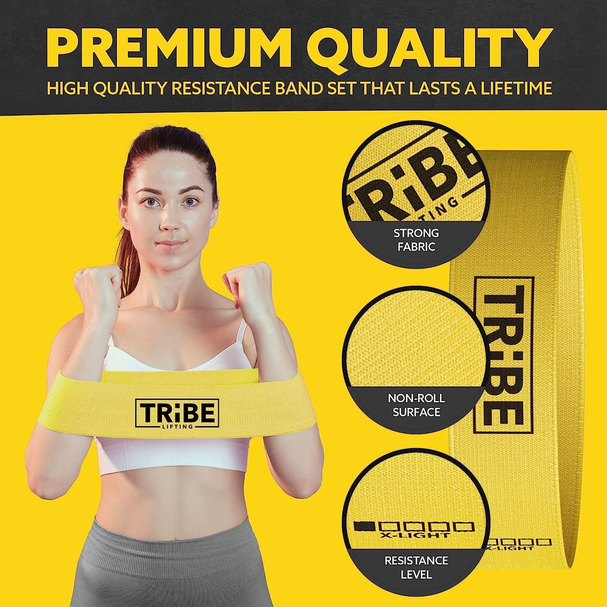 Tribe Lifting Fabric Resistance Bands for Glutes & Legs | 5 Fabric Workout Bands Set | Thick Booty Bands for Squats, Lunges, Hip Training, Physical