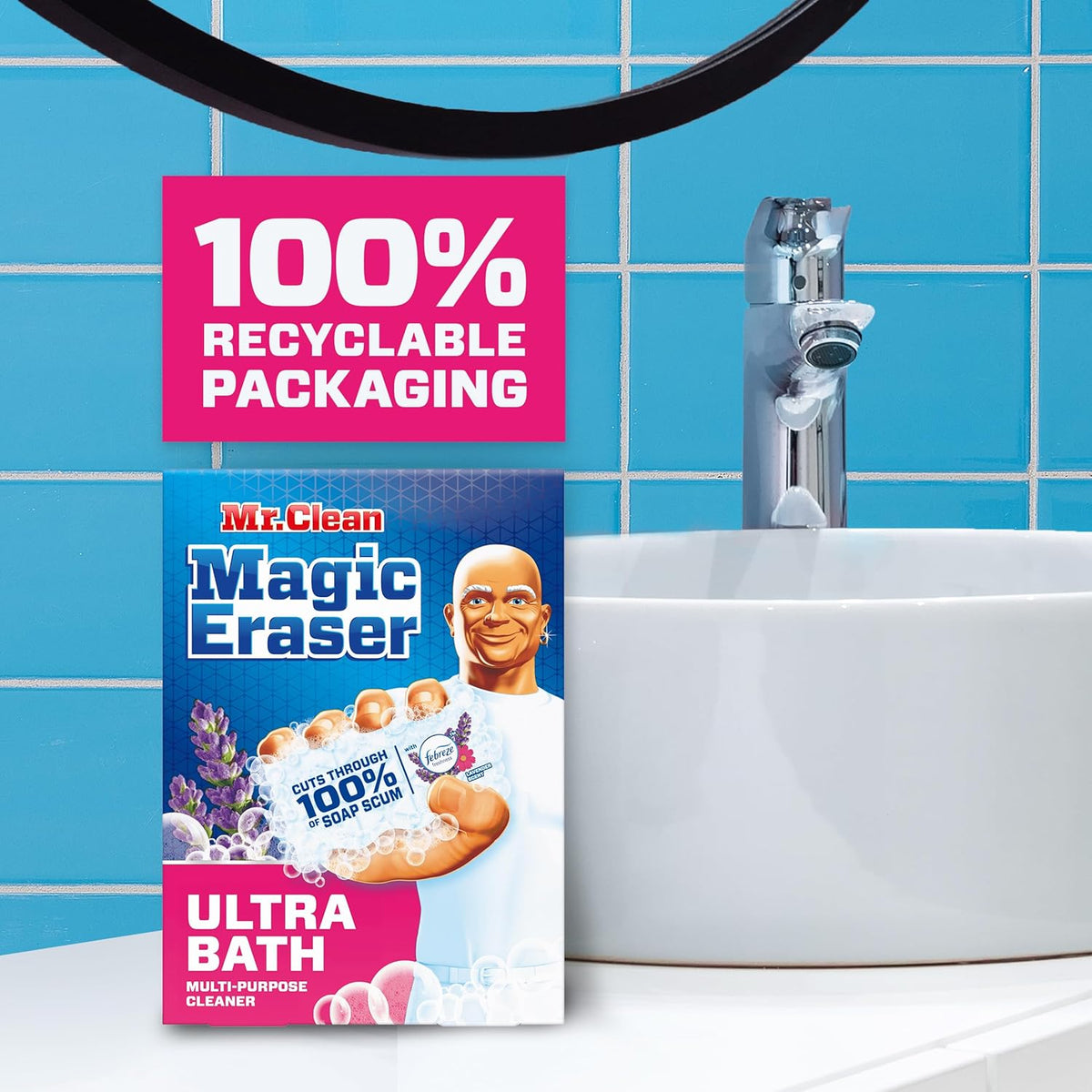 Mr. Clean Magic Eraser Sponge, Bathroom Cleaner, Shower Cleaner, Tub Cleaner, Soap Scum Remover, Bathroom Cleaning Supplies, Dawn Cleaning Power with