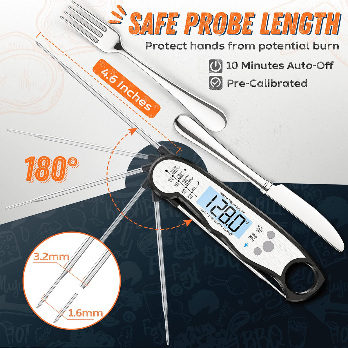 Digital Meat Thermometer, Waterproof Instant Read Food Thermometer for Cooking and Grilling, Kitchen Gadgets, Accessories with Backlight