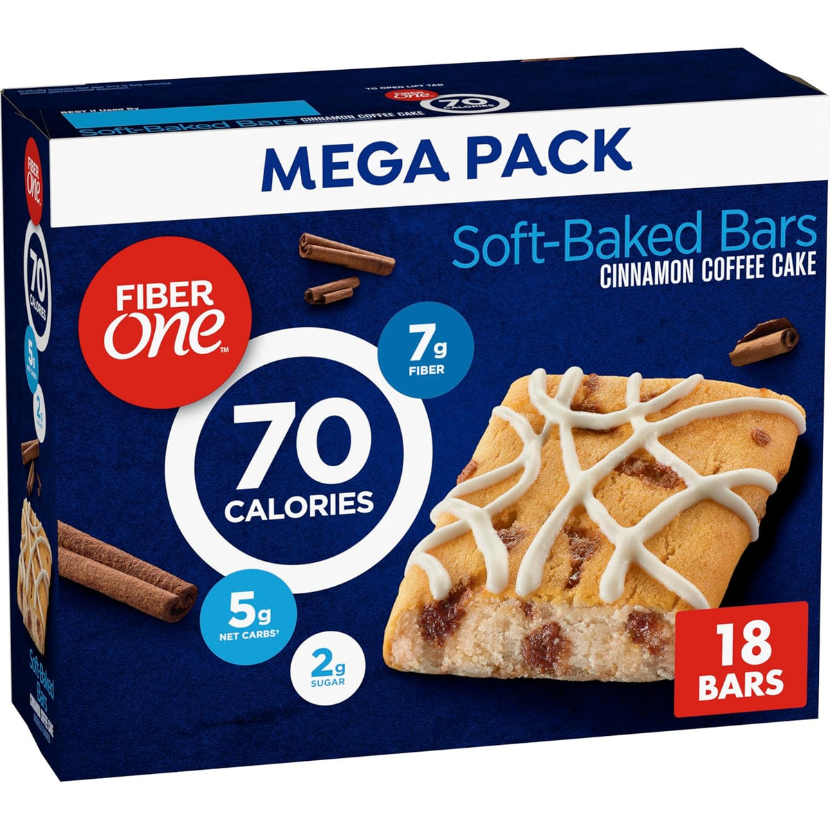 Fiber One 70 Calorie Soft Baked Bars, Cinnamon Coffee Cake, Mega Pack, 18 Ct, 16 oz
