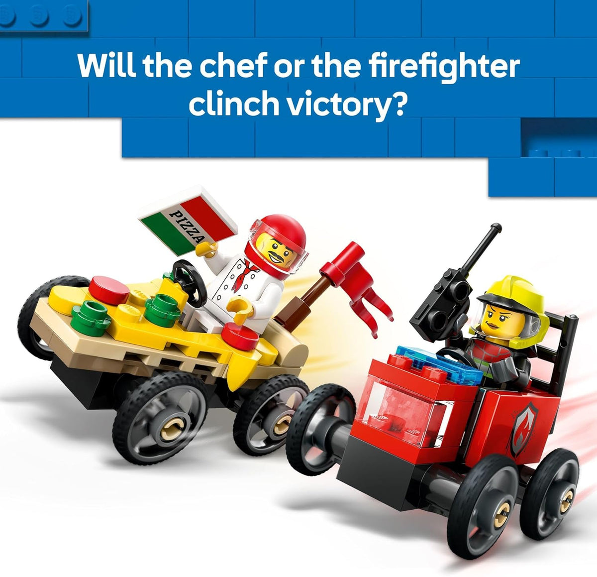 LEGO City Pizza vs. Fire Truck Race Car Pack Toy - Building Toy for Kids, Boys and Girls, Ages 5+ - Gift for Birthdays and Holidays - Includes Chef