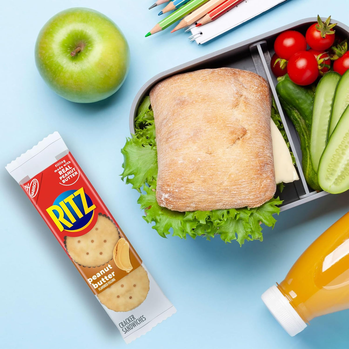 RITZ Peanut Butter Sandwich Crackers, Lunch Snacks, 48 Snack Packs (6 Boxes, 6 Crackers Per Pack)