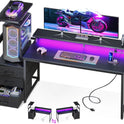 AODK 59 Inch Gaming Desk with USB Charging Ports & LED Light- Reversible Computer Desk with Storage Shelves & Monitor Stand, Modern Gamer Desk Table