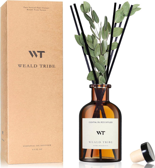 WEALD TRIBE Flower Reed Diffuser Set Eucalyptus & Lavender Scent For Bathroom Accessories Shelf Decor & Air Fresheners, Sticks Defusers With 4.0 fl
